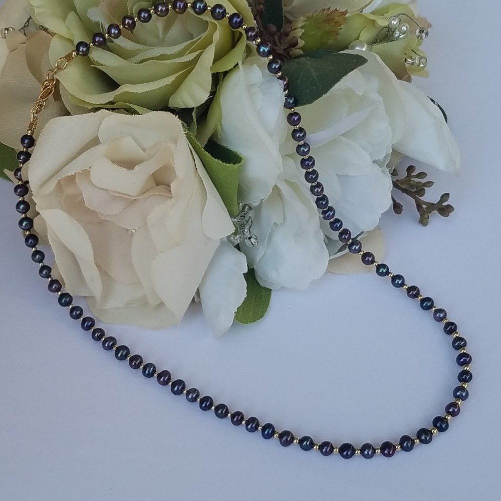 Genuine Black Pearls Exotic Color and 14kt GF